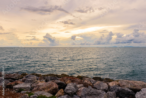 blue sky with clouds and sea