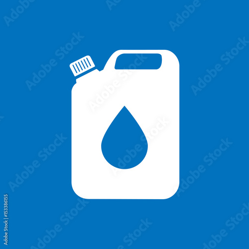 Icono plano bidon con gota blanco en fondo azul