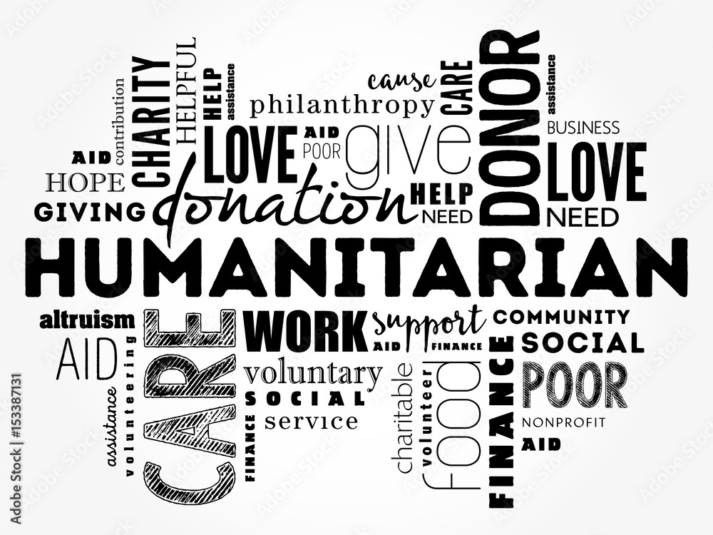 Humanitarian word cloud collage, social concept background Stock