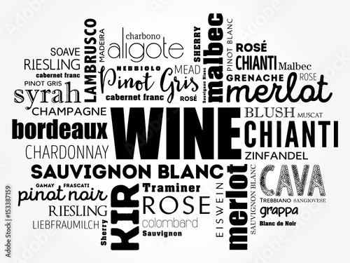 WINE VARIETALS Types word cloud collage, concept background