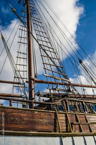 Old collapsing sailboats at the dock, close-up