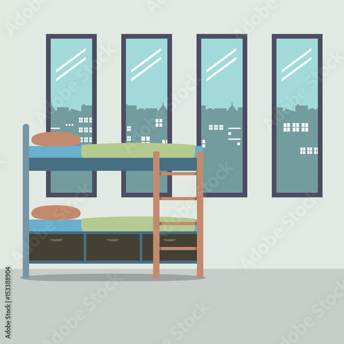Side View Of Bunk Bed With Four Glass Windows Vector Illustration