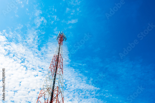 Telecommunication mast with blue sky,Cell tower and radio antenna