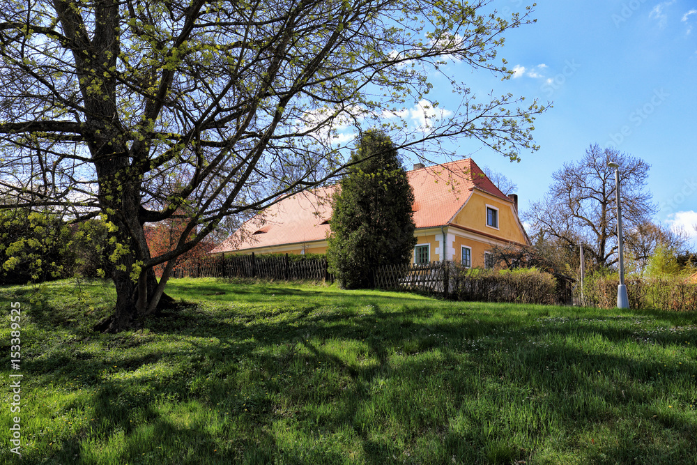 Rural house by the lawn and tree Rural house by the lawn and tree