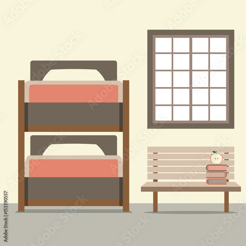 Bunk Bed With Wooden Chair Vector Illustration