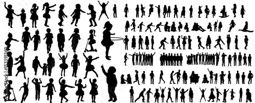 Collection of children silhouettes boys and girls set, illustration