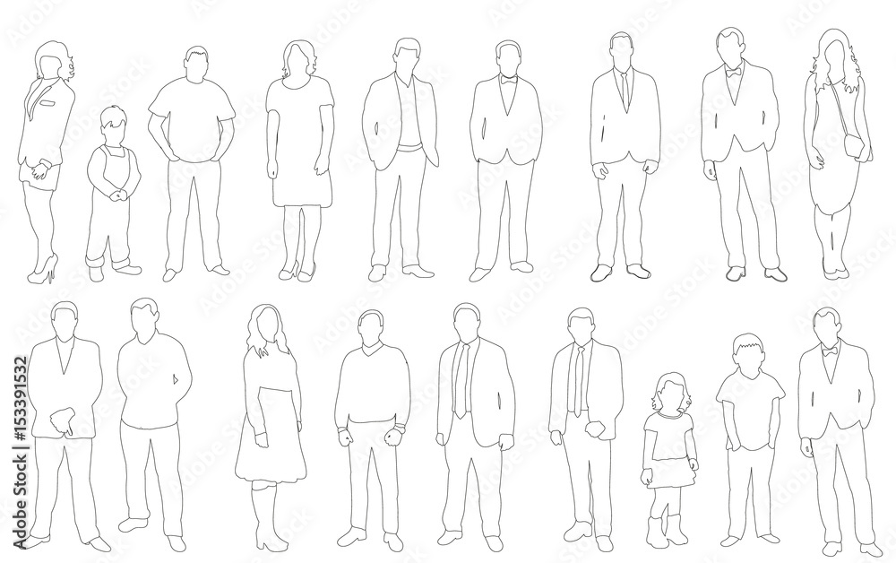 illustration, collection people sketches, outlines illustration, collection people sketches, outlines