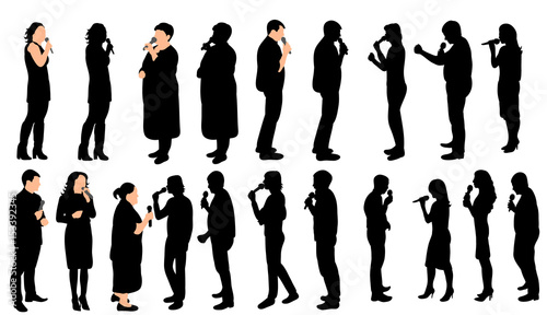 A collection of silhouettes of people singing into the microphone
