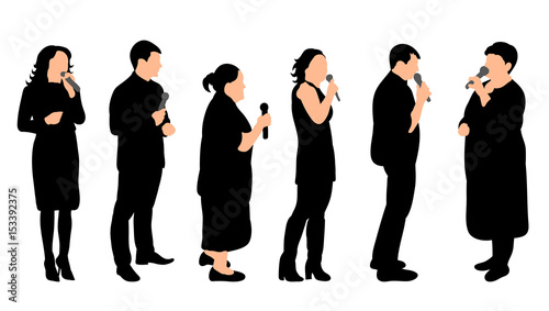 Collection of silhouettes of women singing into the microphone,  illustration