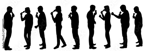 A collection of silhouettes of people singing into the microphone, illustration