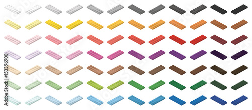 Children brick toy simple colorful bricks 6x2 low, isolated on white background
