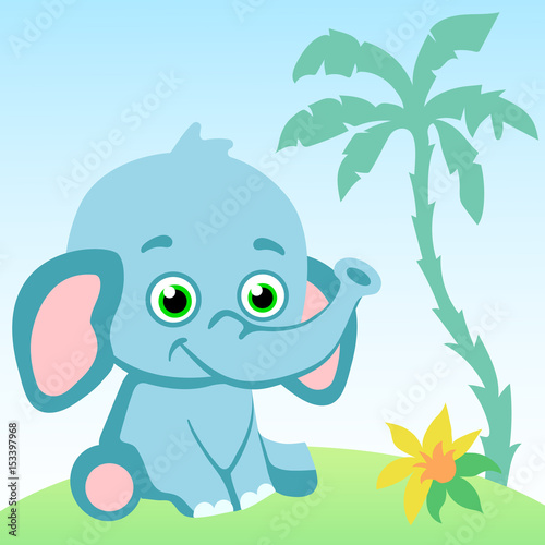 Happy elephant with a flower.