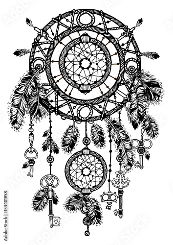 Vintage detailed dreamcatcher with feathers