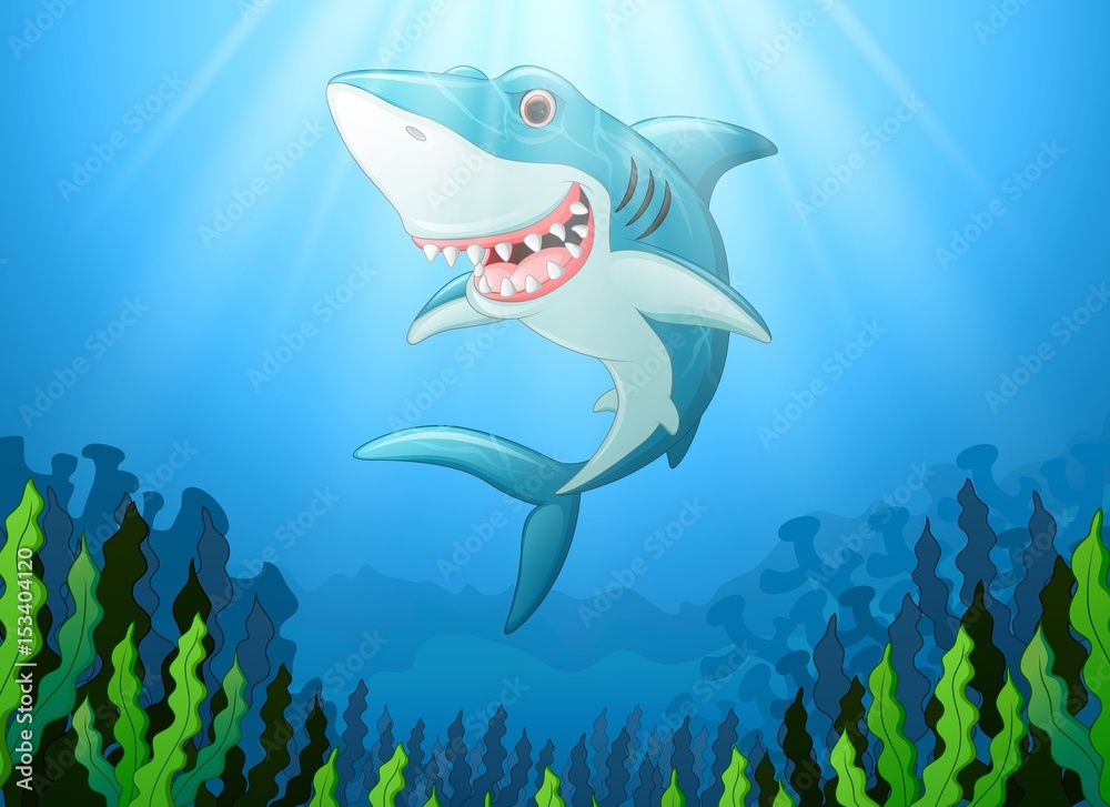 Fototapeta premium White shark cartoon underwater