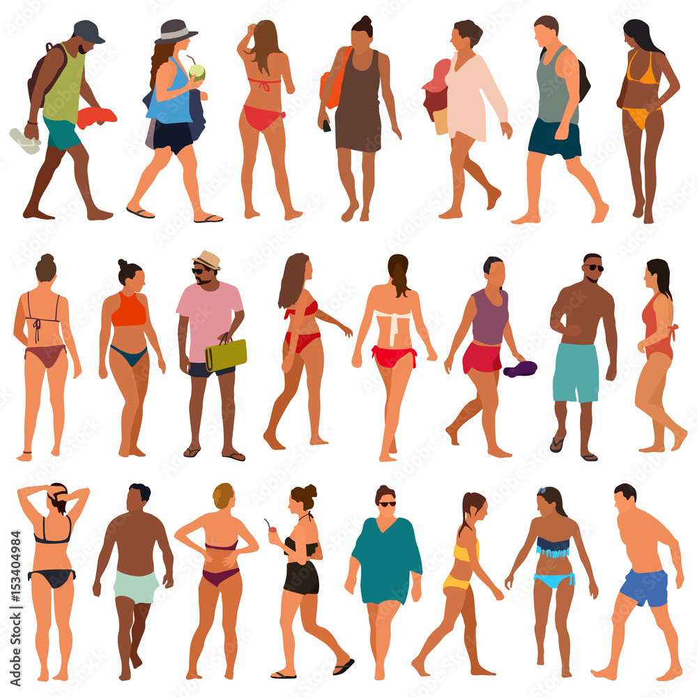 Beach people vector set 1