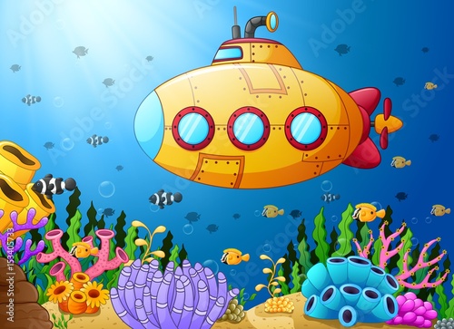 Cartoon submarine underwater