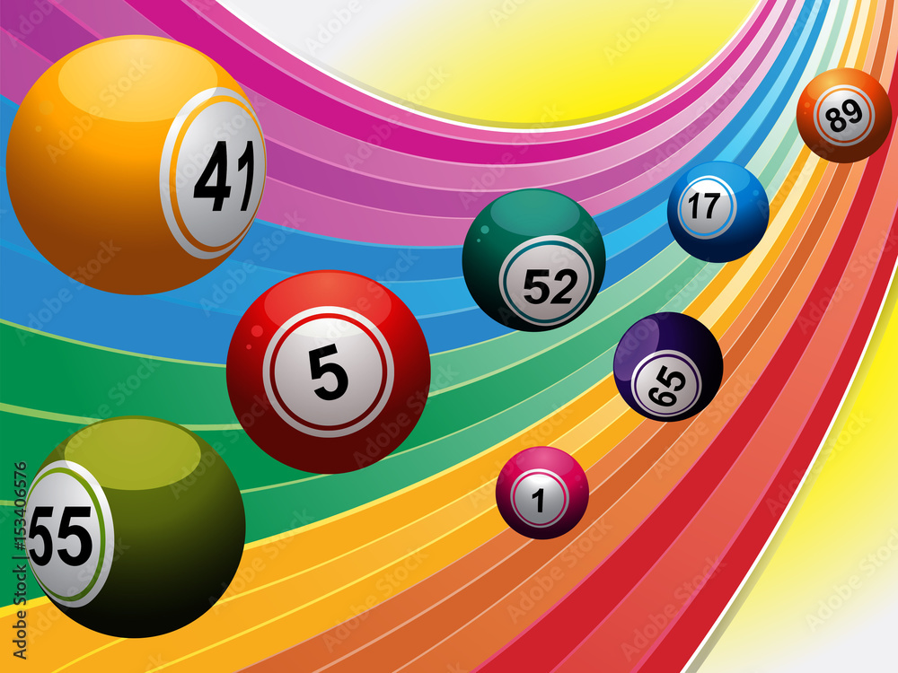 Bingo balls over curved rainbow Stock Vector | Adobe Stock