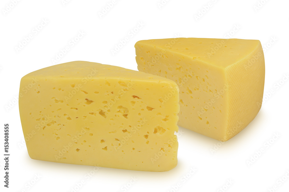 Two pieces of cheese isolated on white background Two pieces of cheese isolated on white background