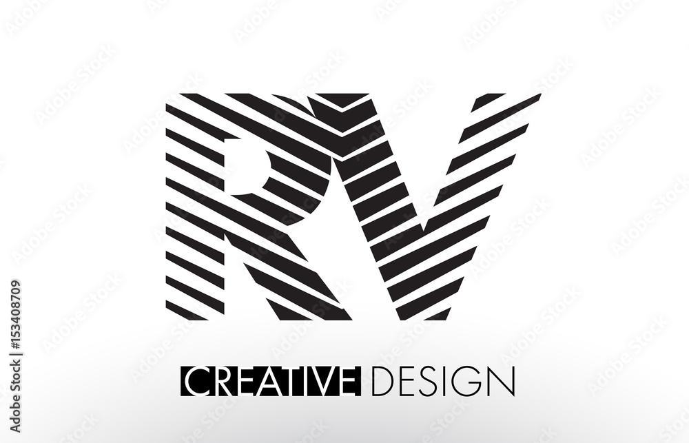RV R V Lines Letter Design with Creative Elegant Zebra RV R V Lines Letter Design with Creative Elegant Zebra