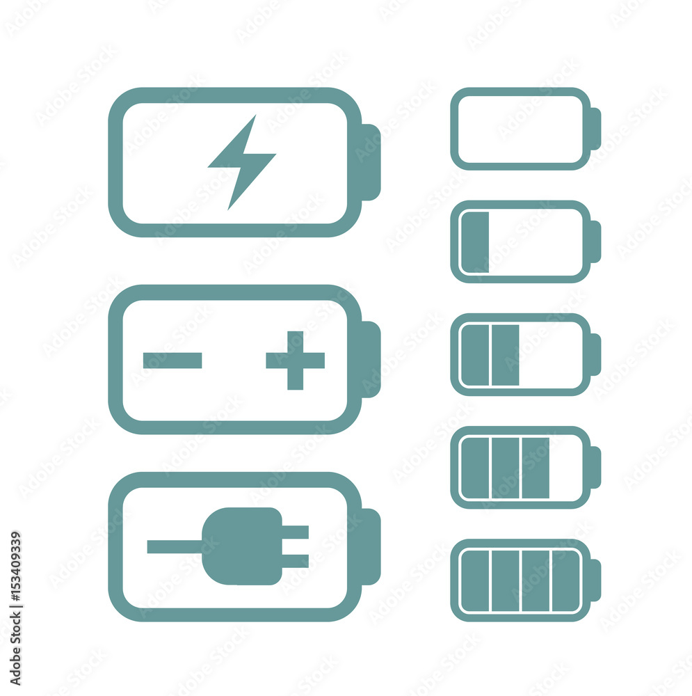 Set of Battery Icons. Vector illustration, eps. Set of Battery Icons. Vector illustration, eps.
