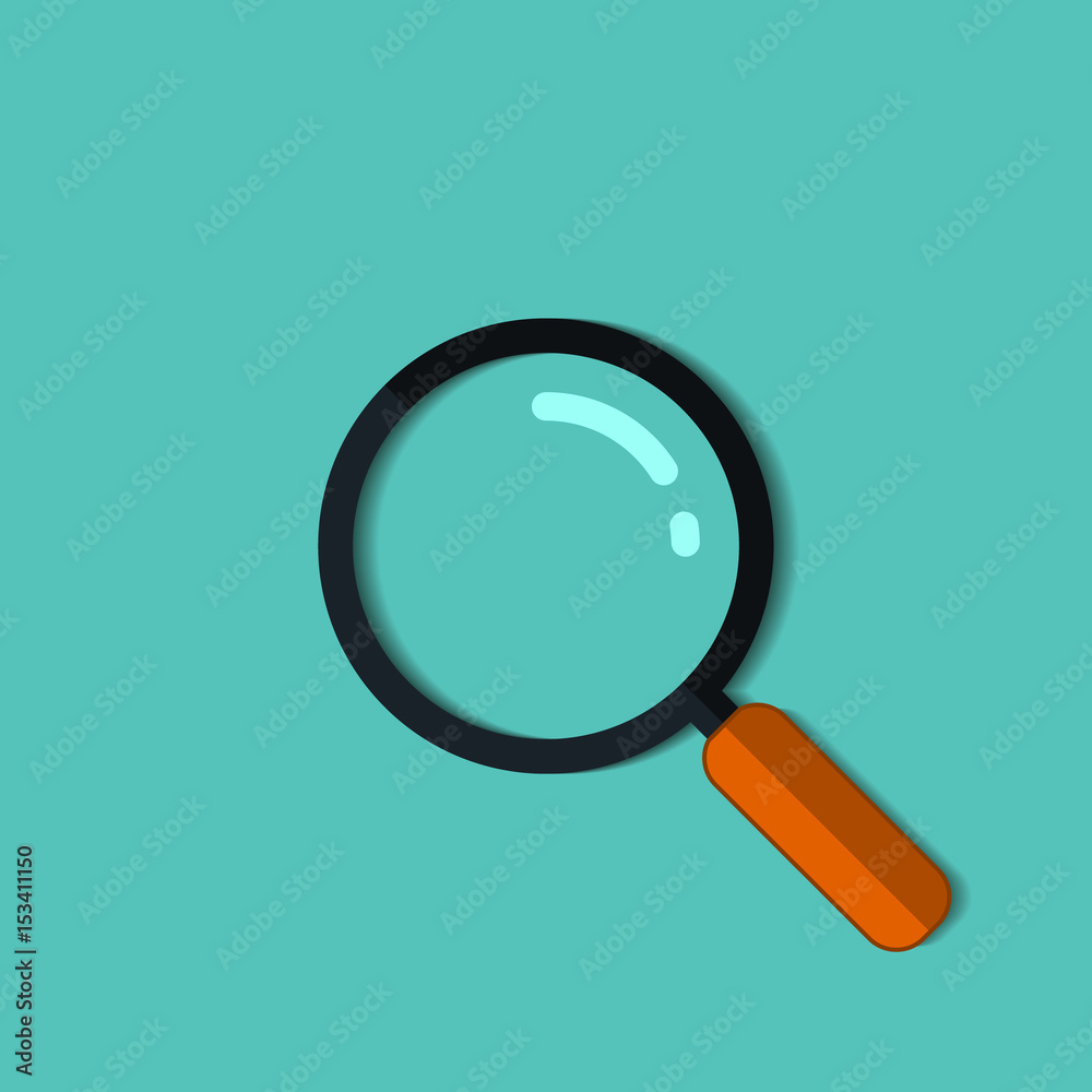 Magnifier icon in flat style, vector. Magnifying glass symbol isolated on green. Magnifier icon in flat style, vector. Magnifying glass symbol isolated on green.