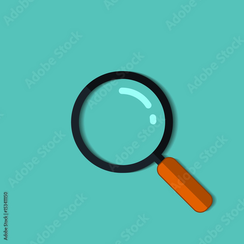 Magnifier icon in flat style, vector. Magnifying glass symbol isolated on green.