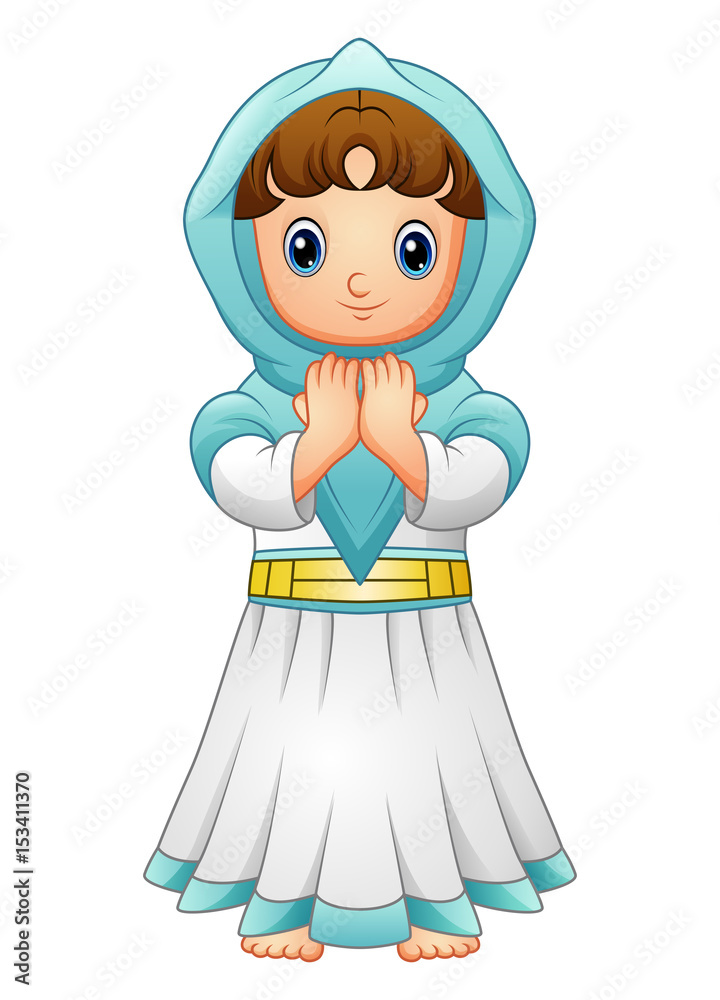 Muslim girl praying with wearing blue veil isolated on white background Muslim girl praying with wearing blue veil isolated on white background