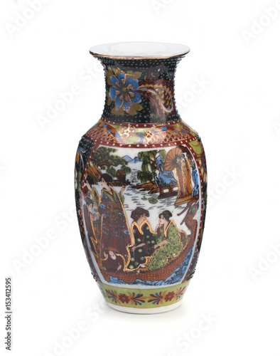 A Chinese vase on a white background. Isolated