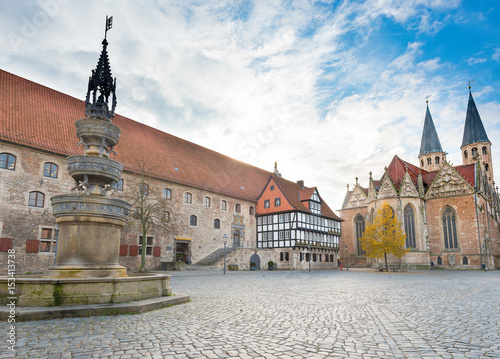 Fountain at a Medieval square in Braunschweig (Brunswick), Germany.