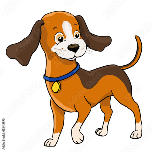cute cartoon dog with collar on white