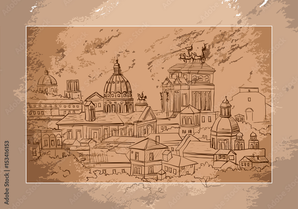 Italy, Roma cityscape. Sketch, hand drawn