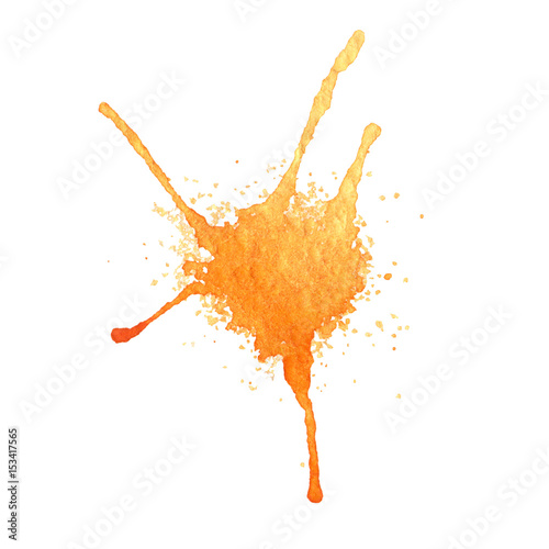 Hand drawn watercolor orange blot isolated on the white background