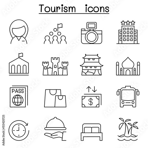 Tourism icon set in thin line style