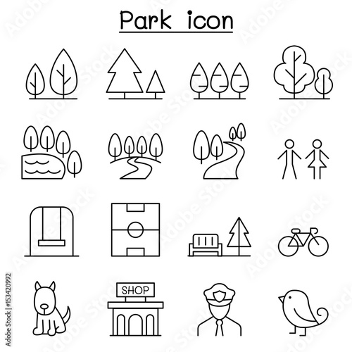 Park icon set in thin line style