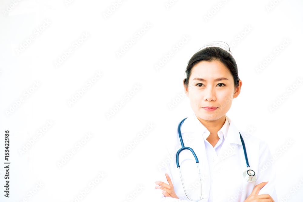 Doctor woman is on white background