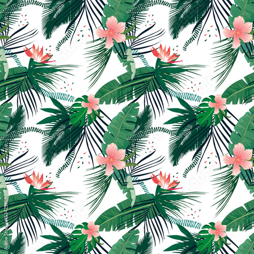 Fototapeta Liście palmowe tropikalny wzór. Tło kwiatowy dżungli lato.