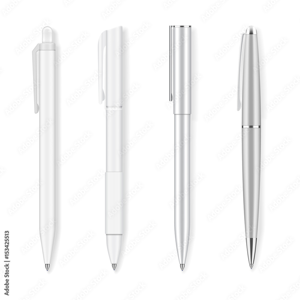 Set of four realistic writing pens Set of four realistic writing pens