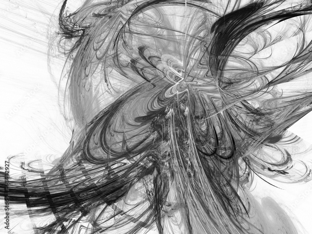Fototapeta premium Grayscale fractal background . Digital collage.