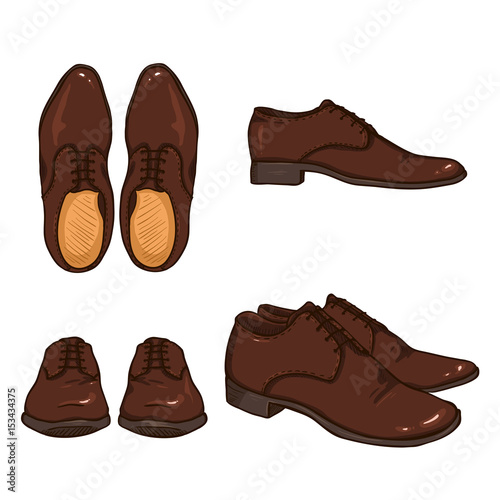 Vector Set of Cartoon Classical Shoes. Views Variations.