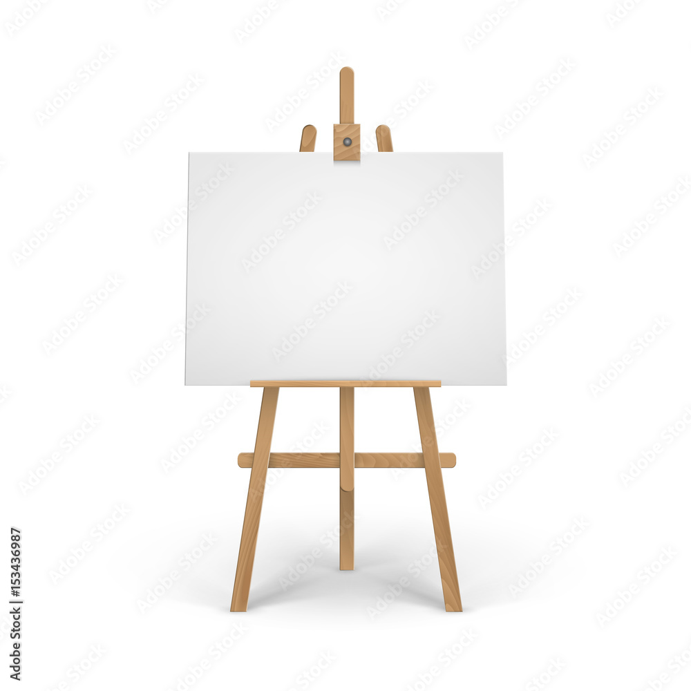 Wooden Brown Sienna Easel with Mock Up Empty Blank Canvas Isolated on Background Wooden Brown Sienna Easel with Mock Up Empty Blank Canvas Isolated on Background