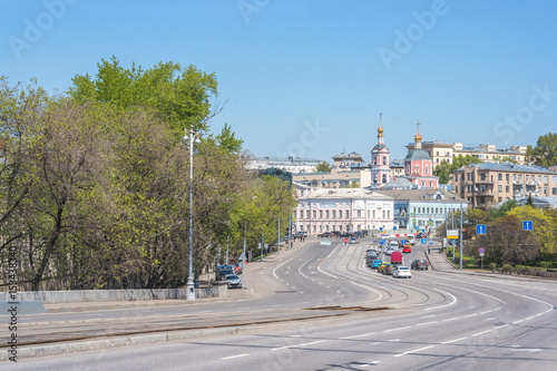 Cars on the Great Ustyinsky Bridge in Moscow, Russia