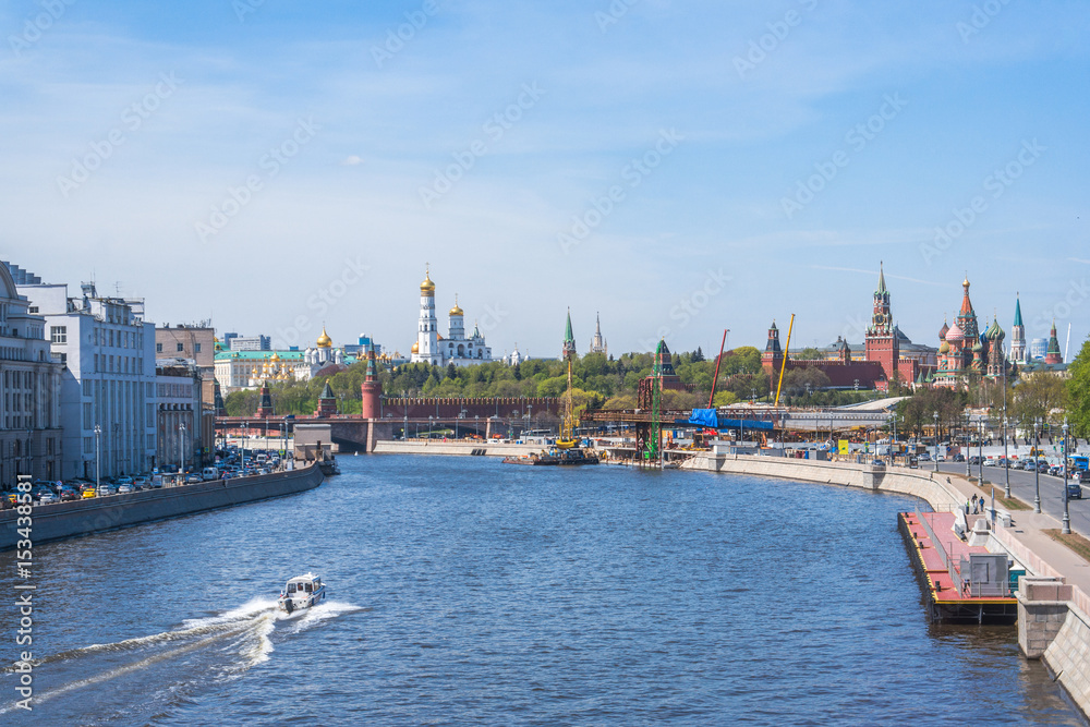 View of Moscow Kremlin from Moskvoretskaya embankment, Russia