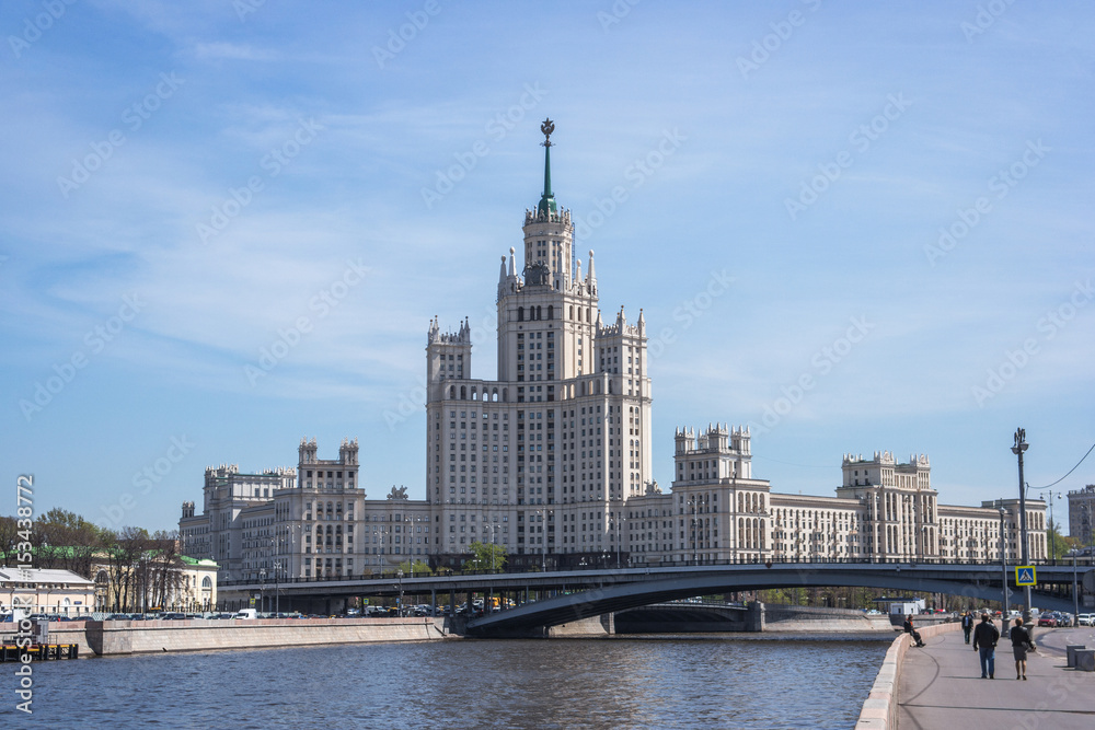 Skyscraper building on the waterfront promenade in Moscow, Russia Skyscraper building on the waterfront promenade in Moscow, Russia