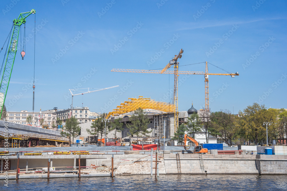 Zaryadye park in under construction in Moscow, Russia