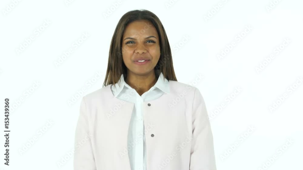 Winning Afro-American Woman Celebrating Success, White Background Winning Afro-American Woman Celebrating Success, White Background