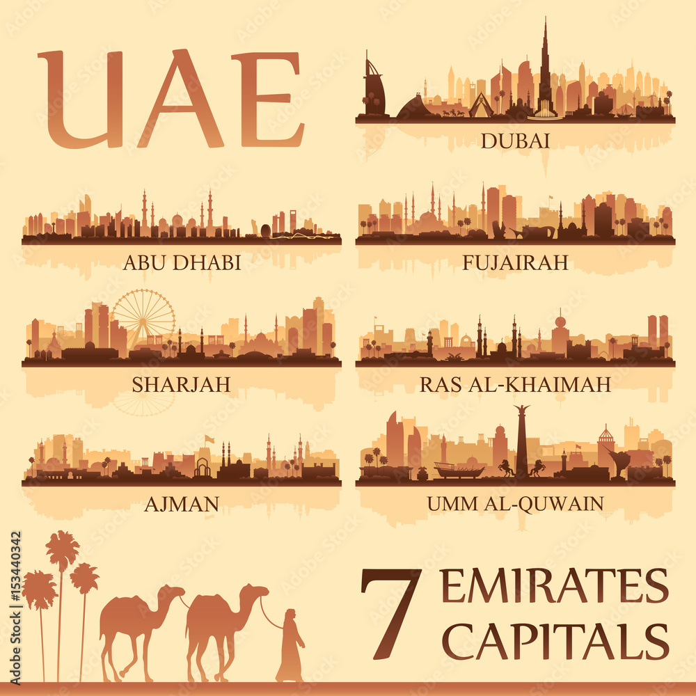 Naklejka premium All the capital cities of the United Arab Emirates