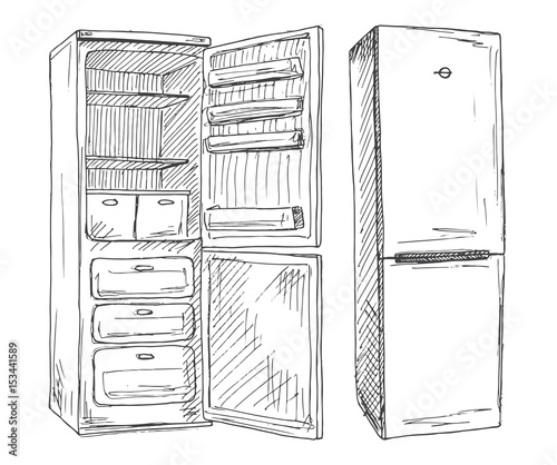 Set refrigerators isolated on white background. Vector illustration of a sketch style.