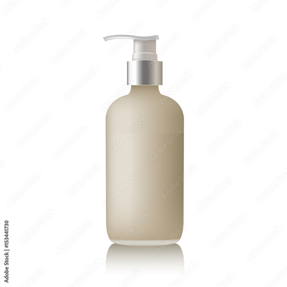 Realistic beige bottle of liquid soap in white background. Cosmetic products Realistic beige bottle of liquid soap in white background. Cosmetic products