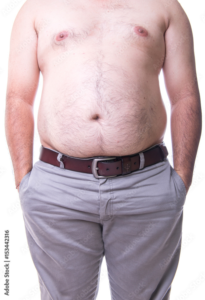 Naklejka premium Fat man with a big belly. Diet