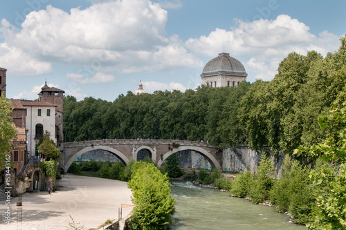 Canvas Print View at island Tibertina in river Tiber in Rome